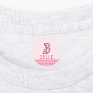 Letter B for Bear Pink Plaid Monogrammed Kids' Labels