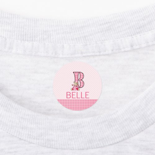 Letter B for Bear Pink Plaid Monogrammed Kids Labels