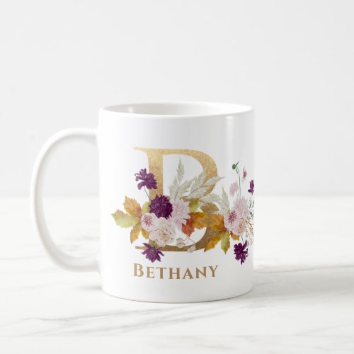 Letter B _ Gold Floral Name sister coworker friend Coffee Mug