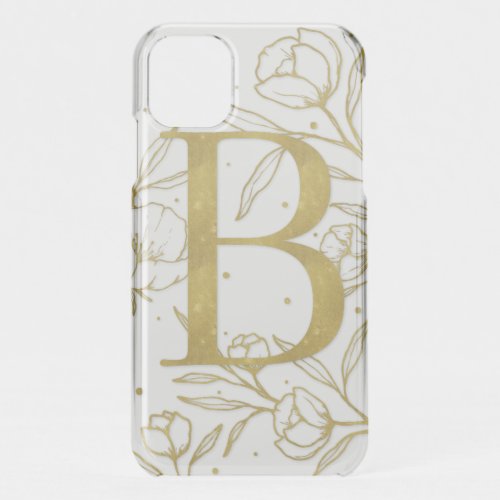 Letter B Gold Monogram Botanical Illustration iPhone 11 Case