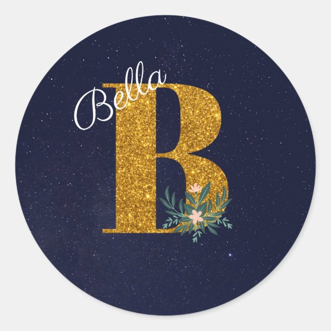 Letter B Golden monogram  Classic Round Sticker (Front)