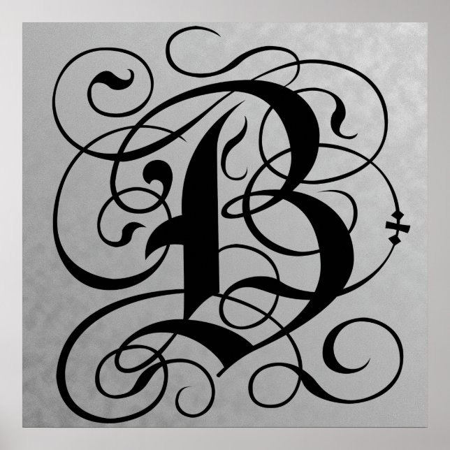 Letter B, Gothic Monogram Black Poster (Front)