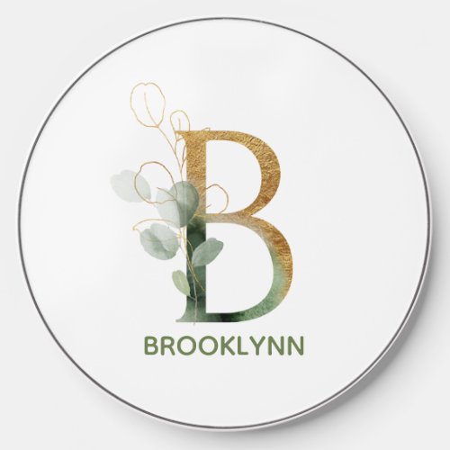 Letter B Green  Gold Fern Wireless Charger