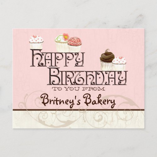 Letter B Happy Birthday Cupcake Business Postcard