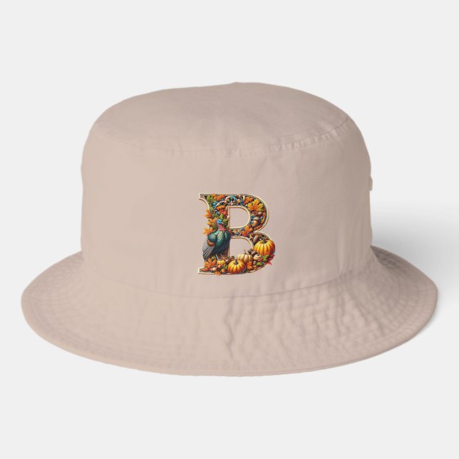 Letter B in Thanksgiving style Bucket Hat (Front)