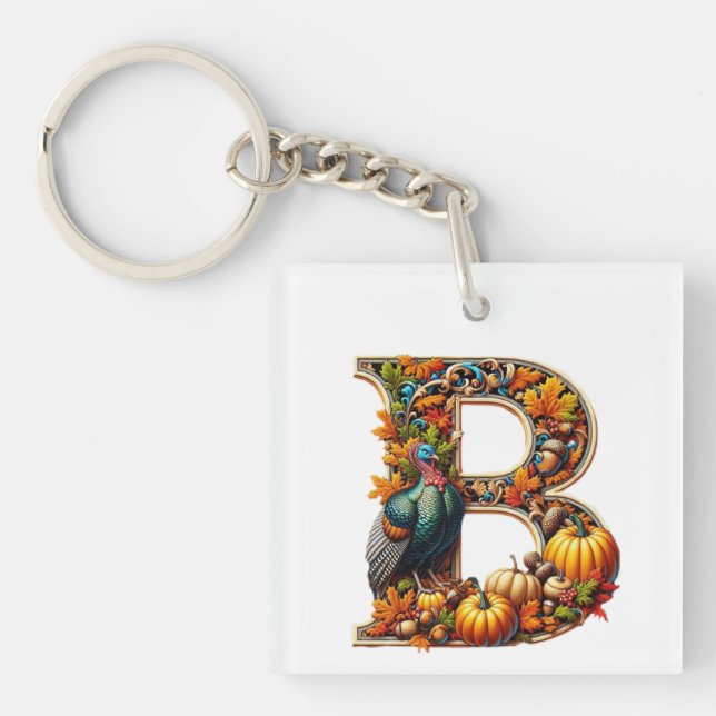 Letter B in Thanksgiving style Keychain (Front)