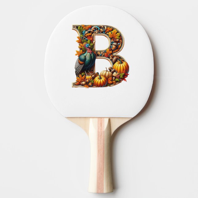 Letter B in Thanksgiving style Ping Pong Paddle (Front)