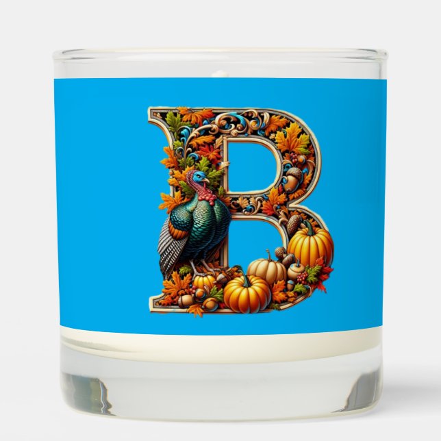 Letter B in Thanksgiving style Scented Candle (Front)