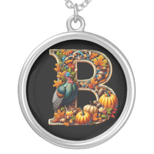 Letter B in Thanksgiving style Silver Plated Necklace