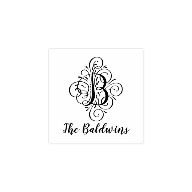 Letter B Initial Elegant Flourish Monogram Name Rubber Stamp | Zazzle