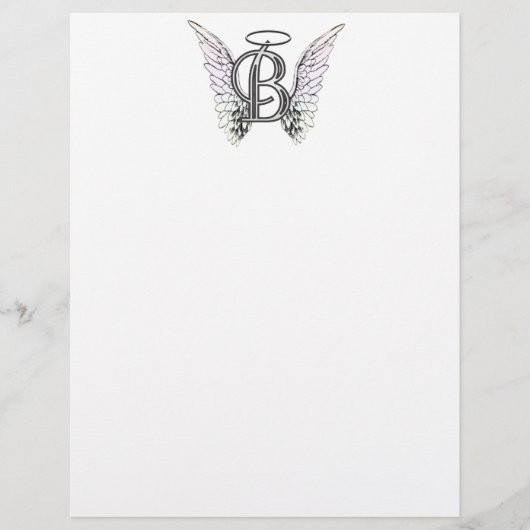 Letter B Initial Monogram with Angel Wings & Halo (Front)