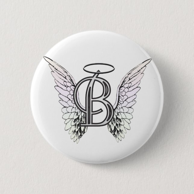 Letter B Initial Monogram with Angel Wings & Halo Button (Front)