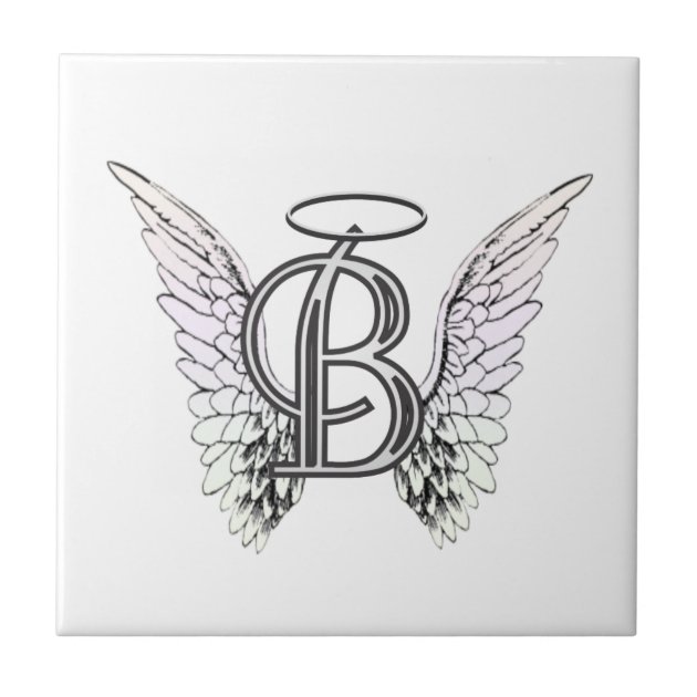 Letter B Initial Monogram With Angel Wings & Halo Ceramic Tile | Zazzle