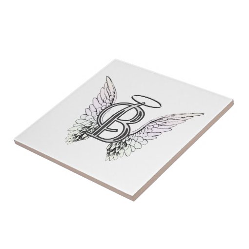 Letter B Initial Monogram With Angel Wings & Halo Ceramic Tile | Zazzle