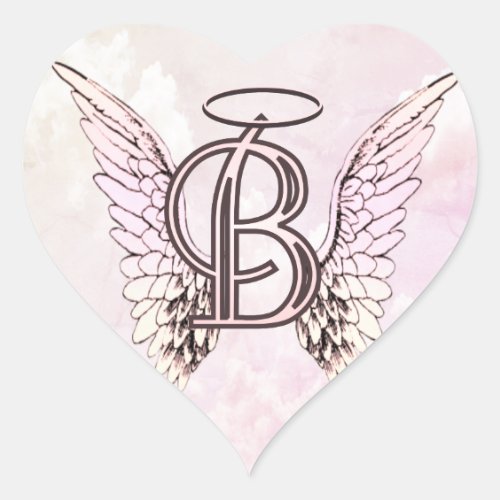 Letter B Initial Monogram with Angel Wings  Halo  Heart Sticker