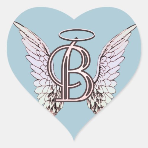 Letter B Initial Monogram with Angel Wings  Halo  Heart Sticker