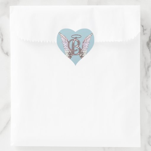 Letter B Initial Monogram With Angel Wings & Halo Heart Sticker | Zazzle