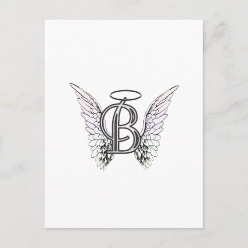 Letter B Initial Monogram with Angel Wings  Halo Postcard