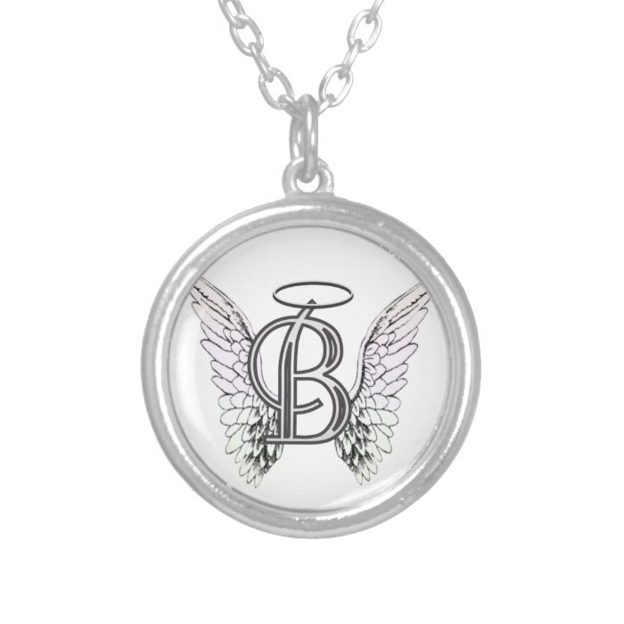 Letter B Initial Monogram With Angel Wings & Halo Silver Plated ...