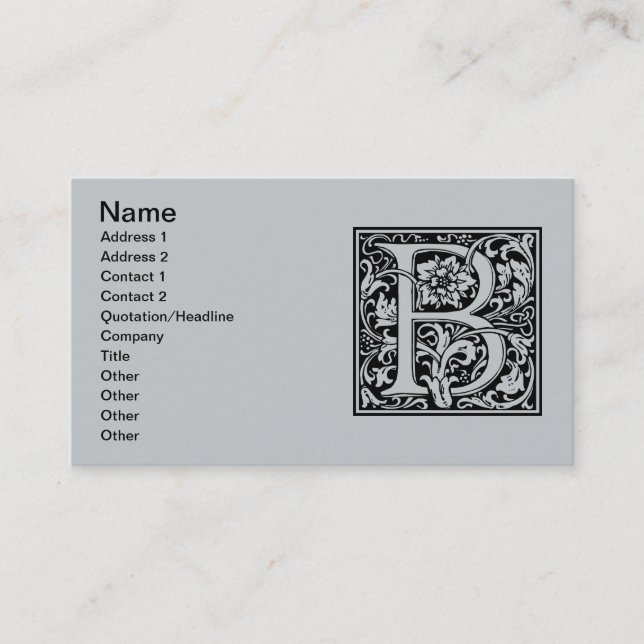 Letter B Medieval Monogram Art Nouveau Business Card (Front)