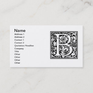 Letter B Medieval Monogram Art Nouveau Business Card
