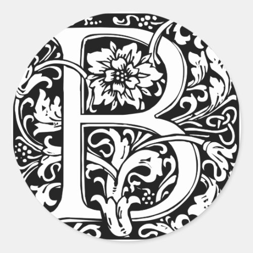 Letter B Medieval Monogram Art Nouveau Classic Round Sticker