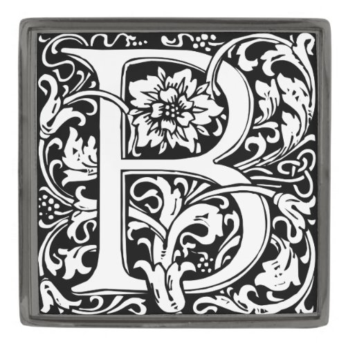 Letter B Medieval Monogram Art Nouveau Gunmetal Finish Lapel Pin