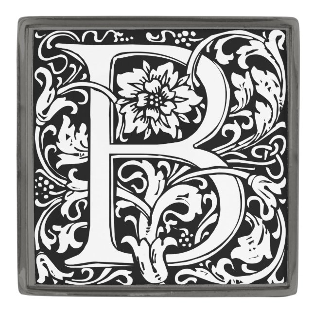 Letter B Medieval Monogram Art Nouveau Gunmetal Finish Lapel Pin (Front)