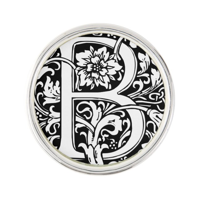 Letter B Medieval Monogram Art Nouveau Lapel Pin (Front)