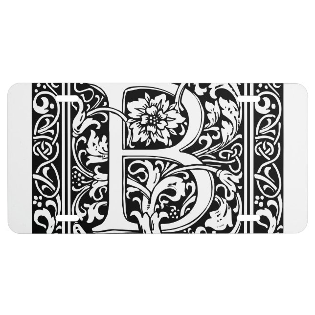 Letter B Medieval Monogram Art Nouveau License Plate (Front)