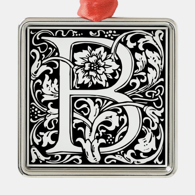 Letter B Medieval Monogram Art Nouveau Metal Ornament (Front)
