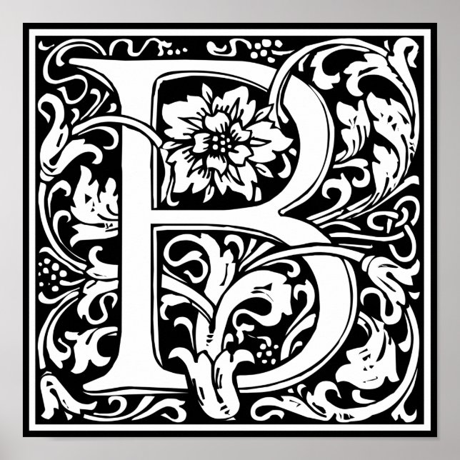 Letter B Medieval Monogram Art Nouveau Poster (Front)