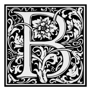 Letter B Medieval Monogram Art Nouveau Poster