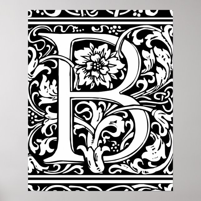 Letter B Medieval Monogram Art Nouveau Poster (Front)