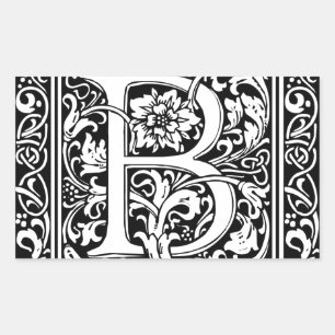 Letter B Medieval Monogram Art Nouveau Rectangular Sticker