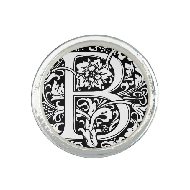 Letter B Medieval Monogram Art Nouveau Ring (Front)