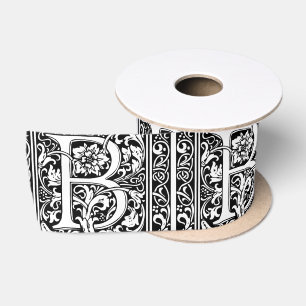Letter B Medieval Monogram Art Nouveau Satin Ribbon