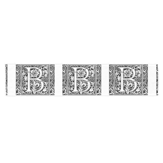 Letter B Medieval Monogram Art Nouveau Short Table Runner (Horizontal)