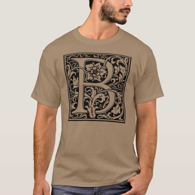 Letter B Medieval Monogram Art Nouveau T-Shirt (Front)