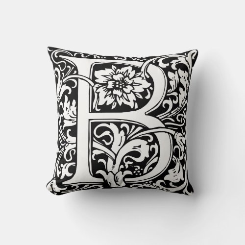 Letter B Medieval Monogram Art Nouveau Throw Pillow