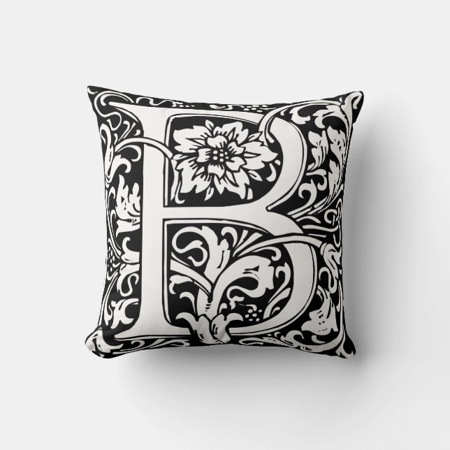 Letter B Medieval Monogram Art Nouveau Throw Pillow (Front)