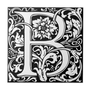 Letter B Medieval Monogram Art Nouveau Tile