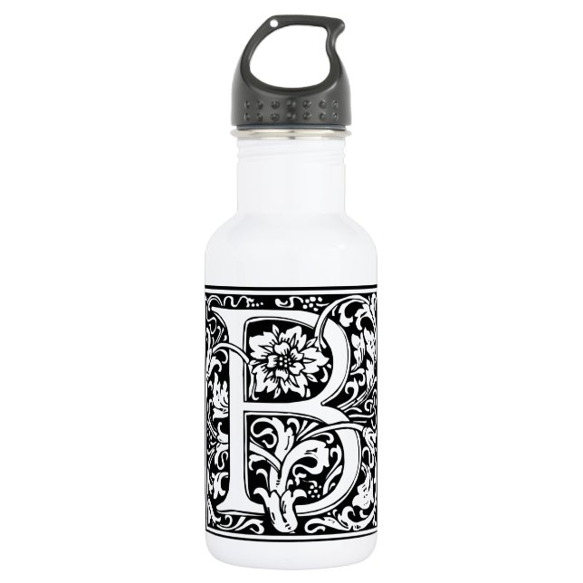 Letter B Medieval Monogram Art Nouveau Water Bottle (Front)