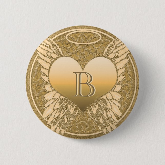 Letter B | Memorial | Angel Heart Pinback Button (Front)