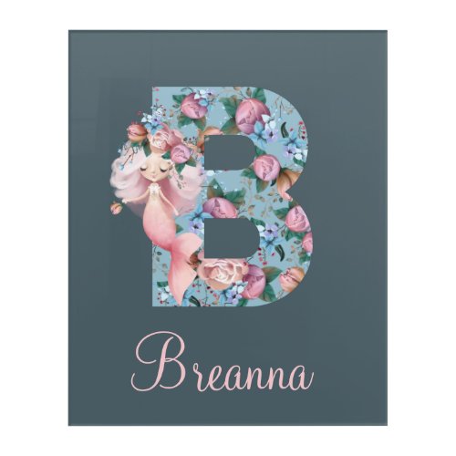 Letter B Mermaid Acrylic Art Print