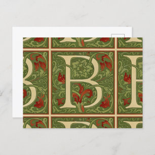 Letter B Mid-Century Alphabet Art Nouveau Postcard