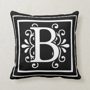Letter B Monogram Black Throw Pillow