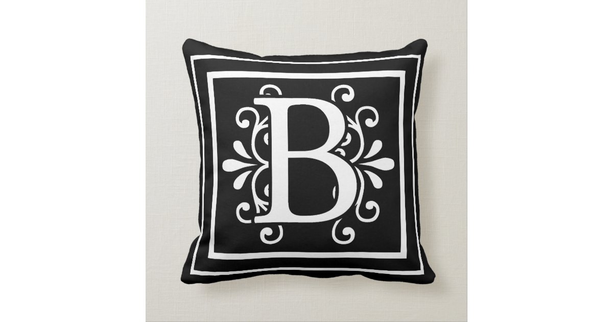 Letter B Monogram Black Throw Pillow