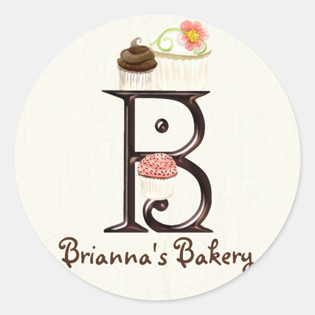Letter B Monogram Cupcake Logo Business Stickers (Front)
