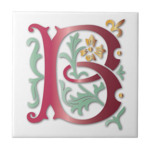 Letter B Monogram Fleur de lis Ceramic Tile